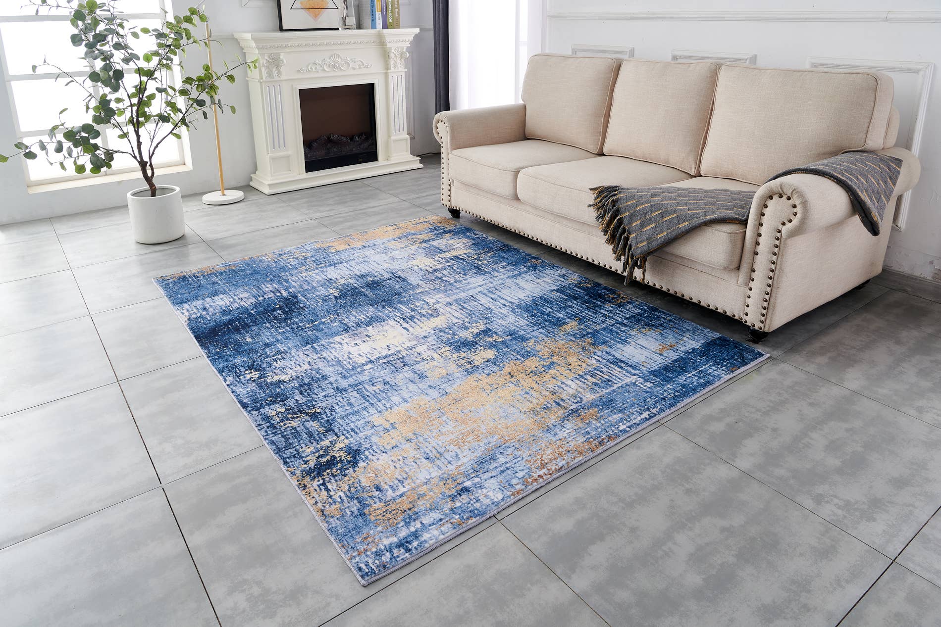 Amazing Rugs – Großhandel Teppichvorleger – Zara Abstract Design, maschinenwaschbarer Teppich in Blau und Gold4