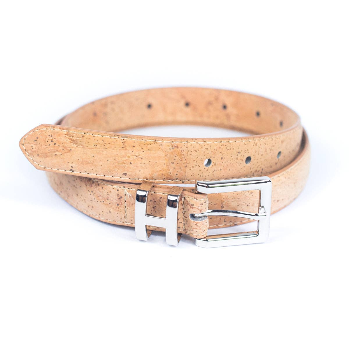 Meninas Bonitas Cork – wholesale Belt – Women's – Double-Sided Cork Belt with H Logo Design, Women's Silver L-10040