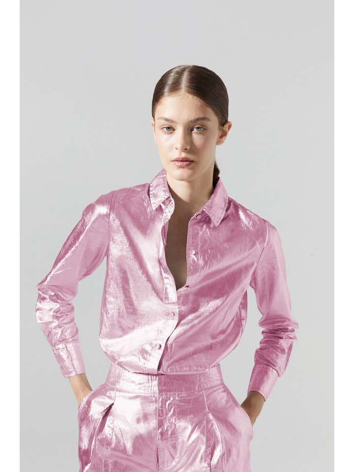 San Marino Metallic Linen Shirt - Pink for wholesale on Faire