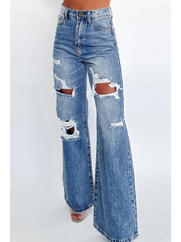 Ashleigh Blue Acid Wash Distressed Wide Leg High Waist Jeans for wholesale on Faire2