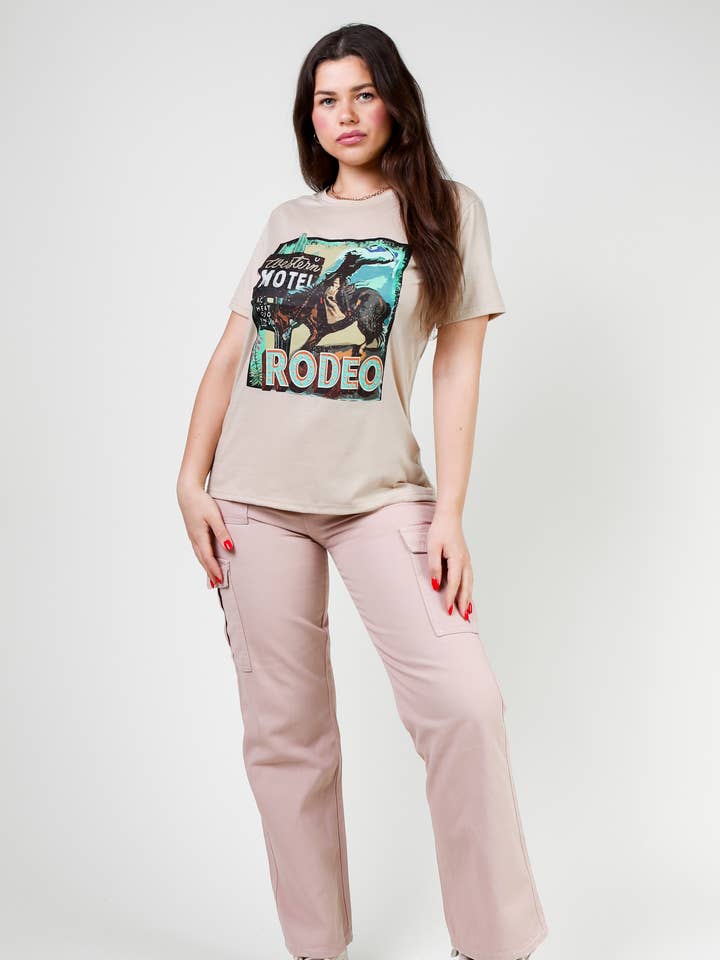 CAMISETA VINTAGE CON ESTAMPADO DE RODEO MOTEL, 2 VECES GRANDE para venta al por mayor de Flarix