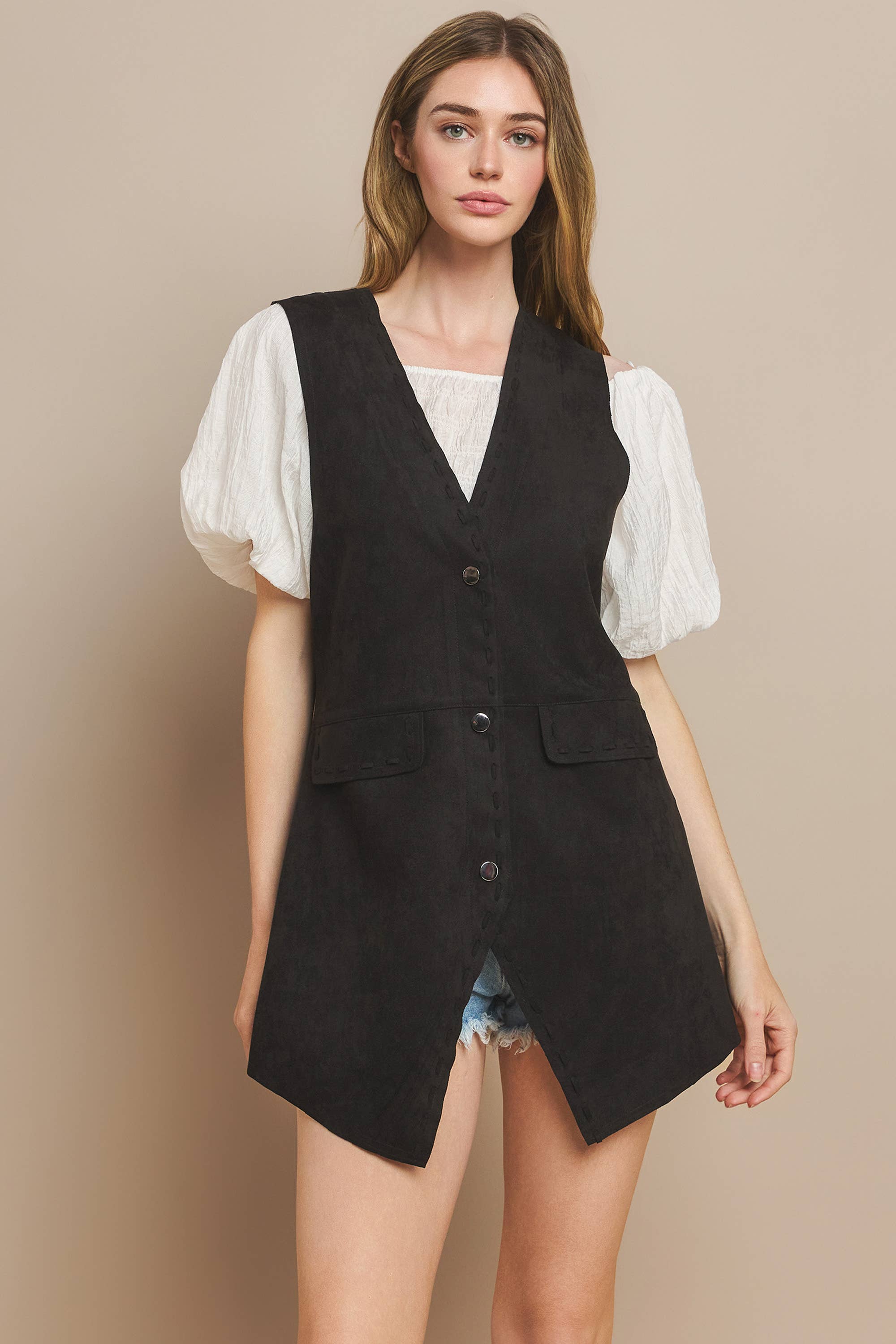 WISTERIA LANE - Wholesale Outerwear Vest - Women's - SUEDE MIDI VEST - RUST 6432JIA  7