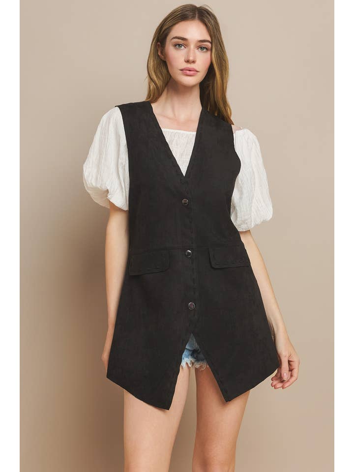 WISTERIA LANE - Wholesale Outerwear Vest - Women's - SUEDE MIDI VEST - RUST 6432JIA 7