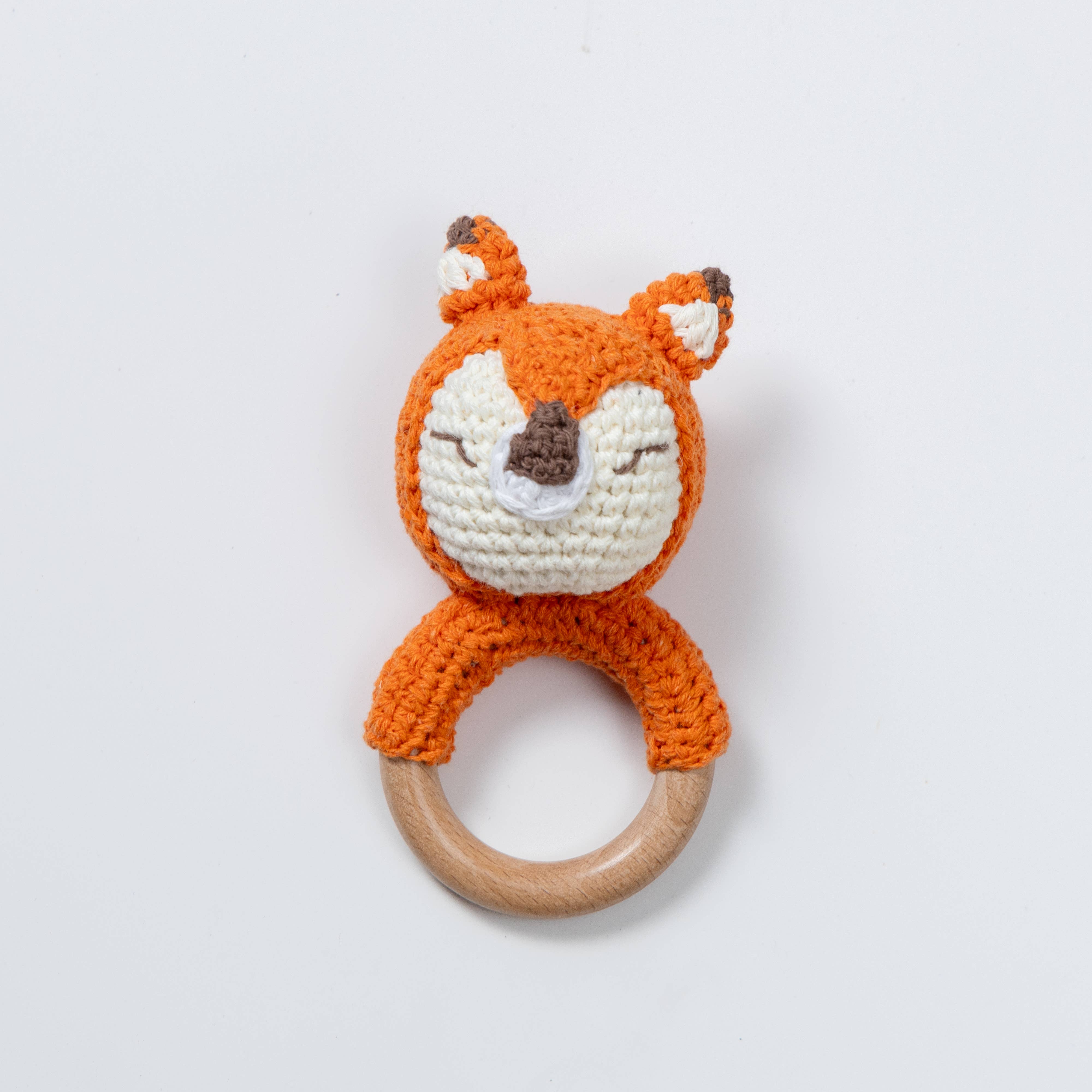 Sparkle Being - Wholesale Handheld Rattle - Baby - Wooden Baby Rattle Crochet Toy - Sleeping Fox2