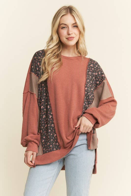 HEIMISH – wholesale Tunic – Women’s – ET7988-11 SOLID AND FLORAL URBAN RIB CONTRAST TOP7