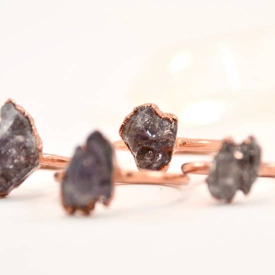 Daddy Daughter Jewelry - Venta al por mayor Anillos grandes/de cóctel - Amatista cruda de México || Anillo de cobre con piedra natal de febrero6