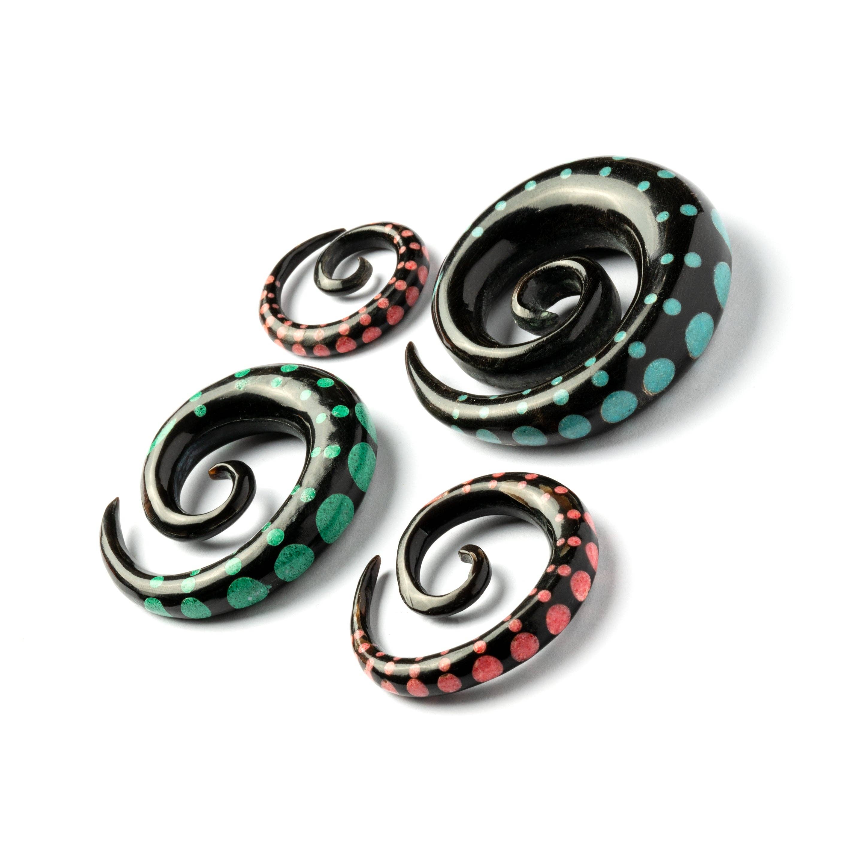 Tribu - Wholesale Gauge/plug earrings - Dotted Spiral Gauges with Stone Inlay13