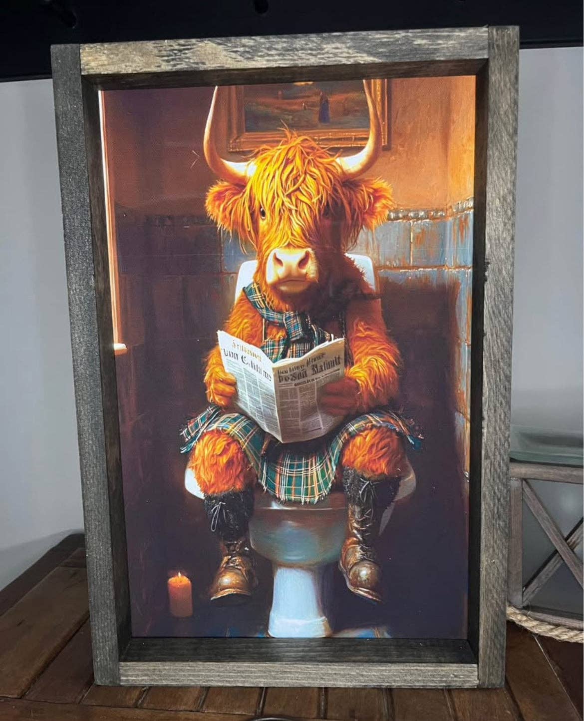 Stir Crazy Signs - Wholesale Wall Decor - Kids & Baby - Highland Cow in Kilt Bathroom Farmhouse Sign0