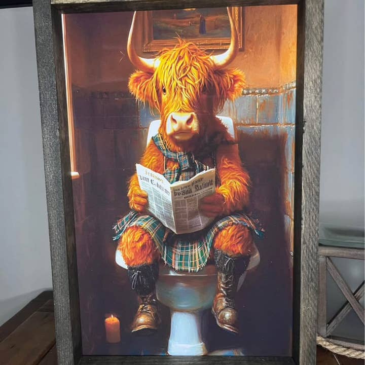 Stir Crazy Signs - Wholesale Wall Decor - Kids & Baby - Highland Cow in Kilt Bathroom Farmhouse Sign