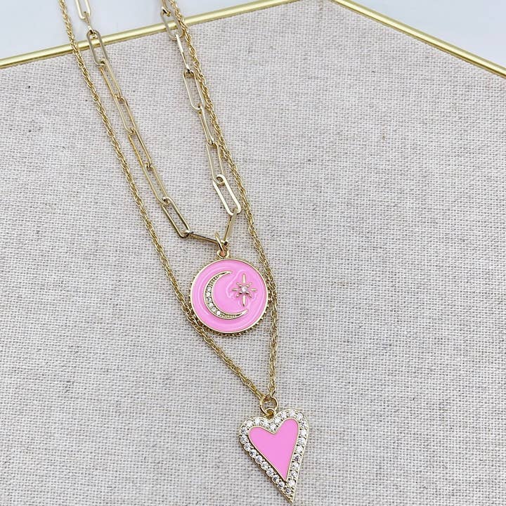 Collier rose Je t'aime jusqu'à la lune pour la vente par Treasure Jewels Inc.
