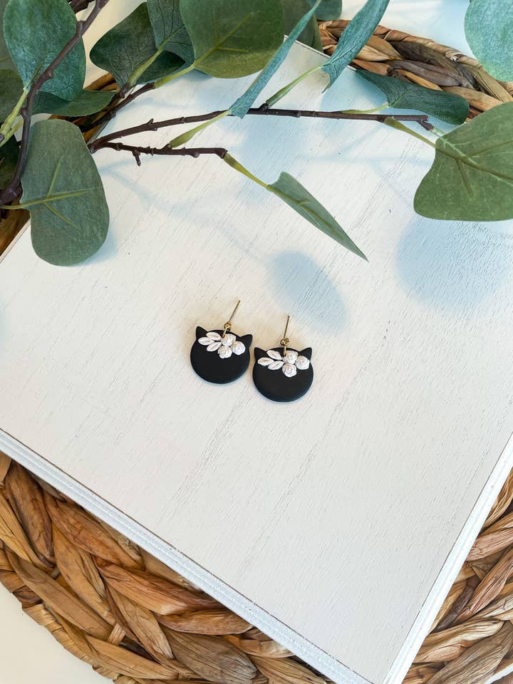 Black Cat Earrings for wholesale by Little Bloom Clay Co