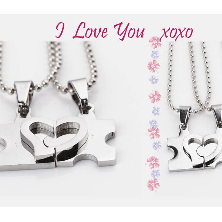 Partner necklace heart puzzle - couple pair best friends for wholesale by Especially Selected Trading eK