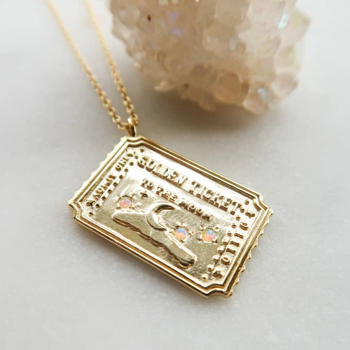 Bittersweet - Wholesale Pendant/Charm Necklace - Golden Ticket to the Moon Necklace