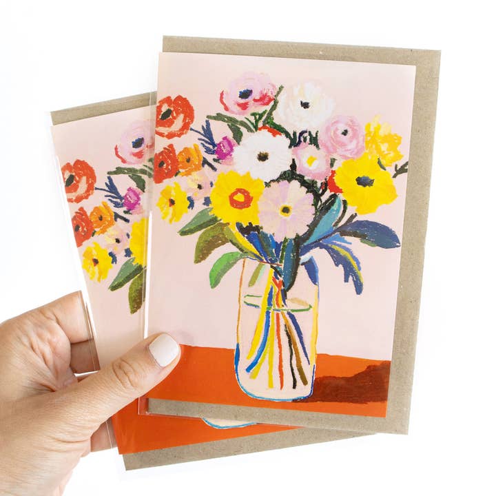 Flower Bouquet (Pink) Greeting Card for wholesale by Julia Ockert