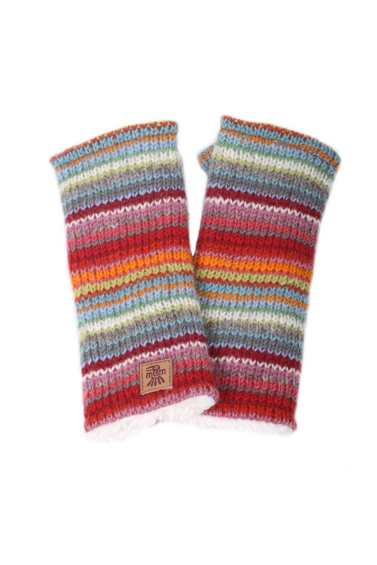 Handwarmer Seville Knit Fingerless Gloves Sunset Striped Sherpa Fleece for wholesale on Faire5