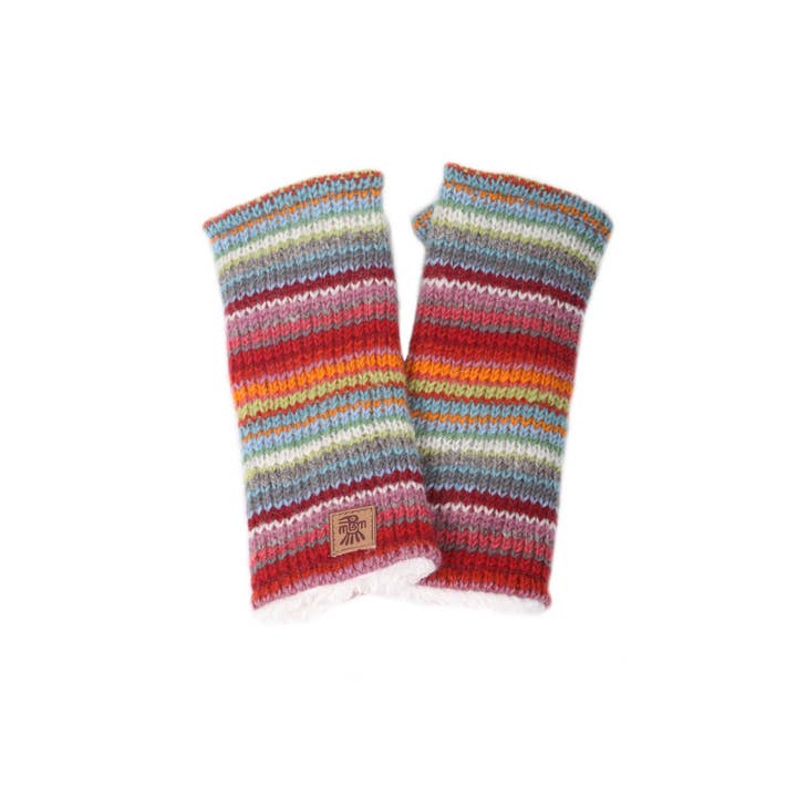 Handwarmer Seville Knit Fingerless Gloves Sunset Striped Sherpa Fleece for wholesale on Faire5
