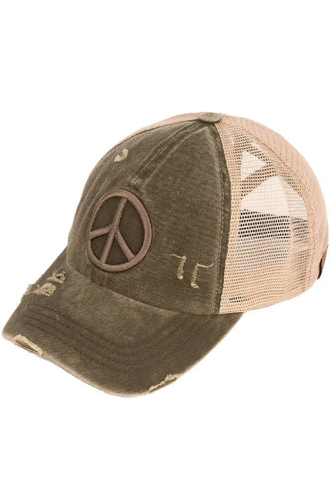 Hana - Vendita all'ingrosso Cappello per coda di cavallo - Donna - Cappello C.C Peace Sign Criss Cross Pony invecchiato13