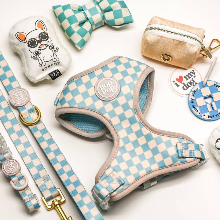 Pettorina per Cani a Scacchiera in Blu Ardesia | BROOKLYN 2.0 per la vendita all'ingrosso da parte di Bop Pop Pets