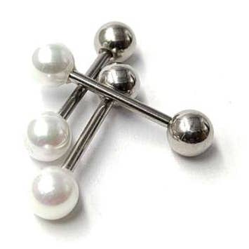 MYLENE ET FELIX – wholesale Tongue ring – Steel tongue piercing with fake pearl0