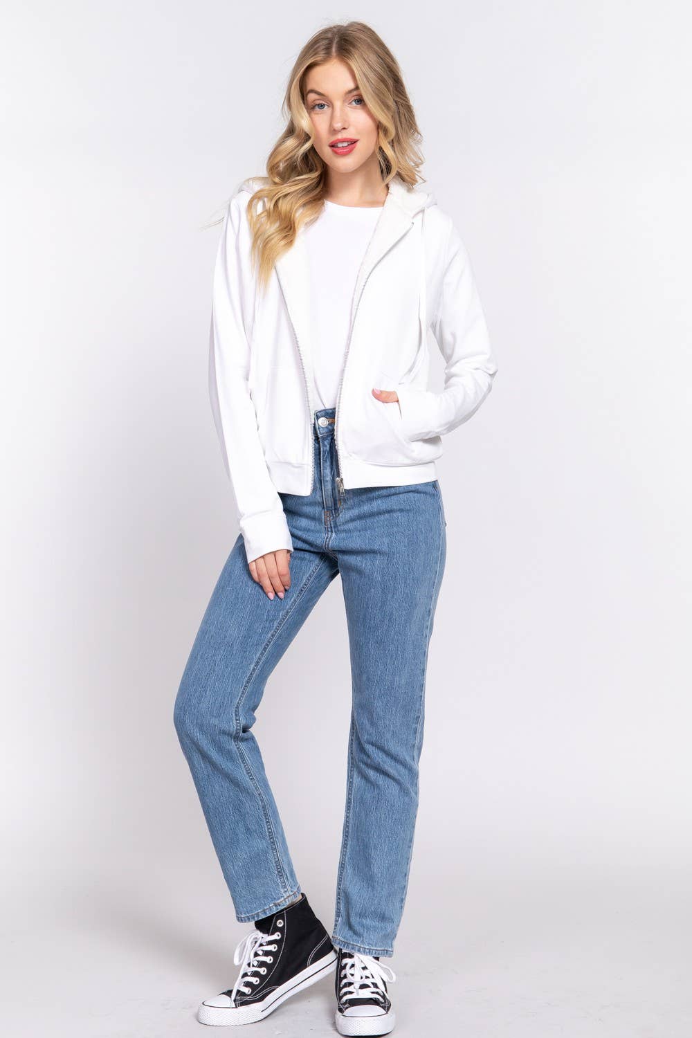 Active Basic | Active USA - Venta al por mayor Sudadera con capucha - Mujer - Chaqueta interior de felpa francesa con capucha y cremallera de piel sintética31