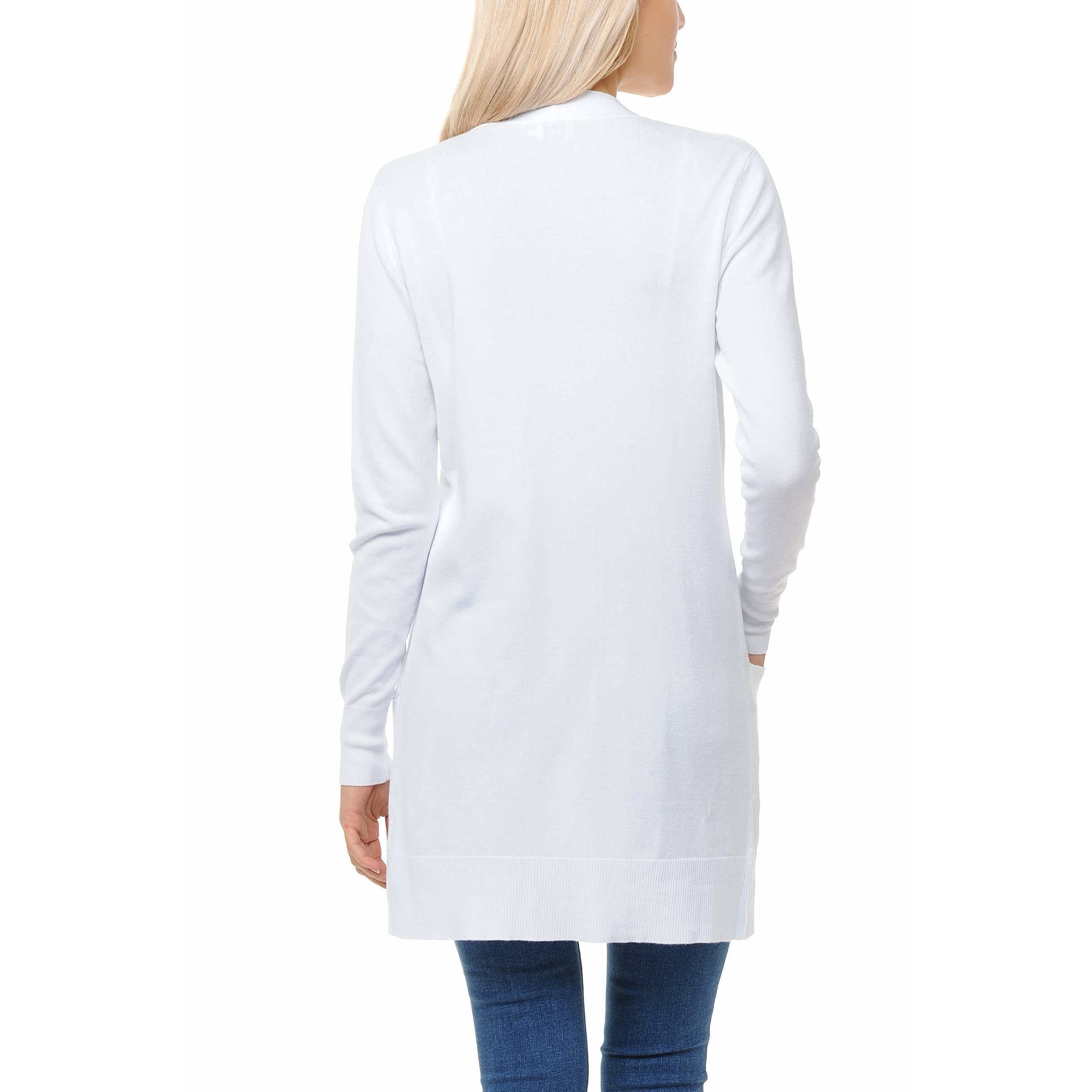 Urban Look - Wholesale Cardigan - Women's - Premium Lightweight Open Front Pocket Cardigan White2