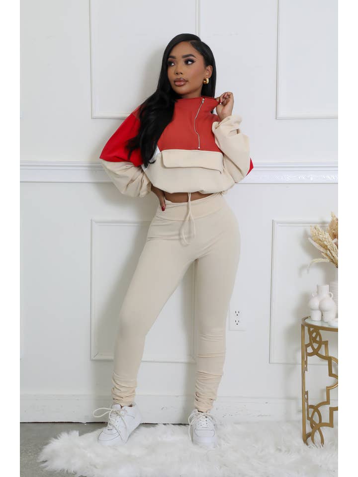 5besties inc - Wholesale Top & Pant Set (NOT Loungewear) - Women's - COLOR BLOCK WINDBREAKER AND LEGGINGS SET