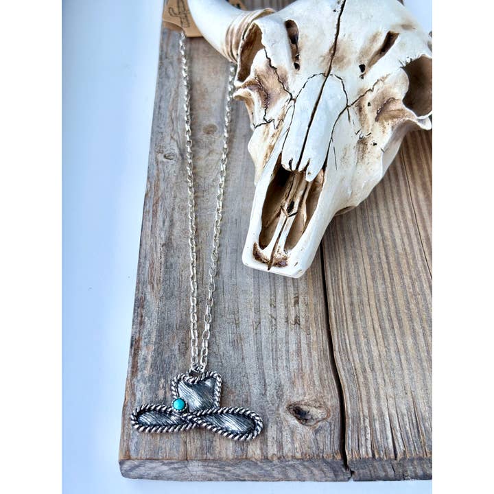 Boho Ranch Shop - Wholesale Pendant/Charm Necklace - Western Cowboy Hat Stone Pendant Necklace