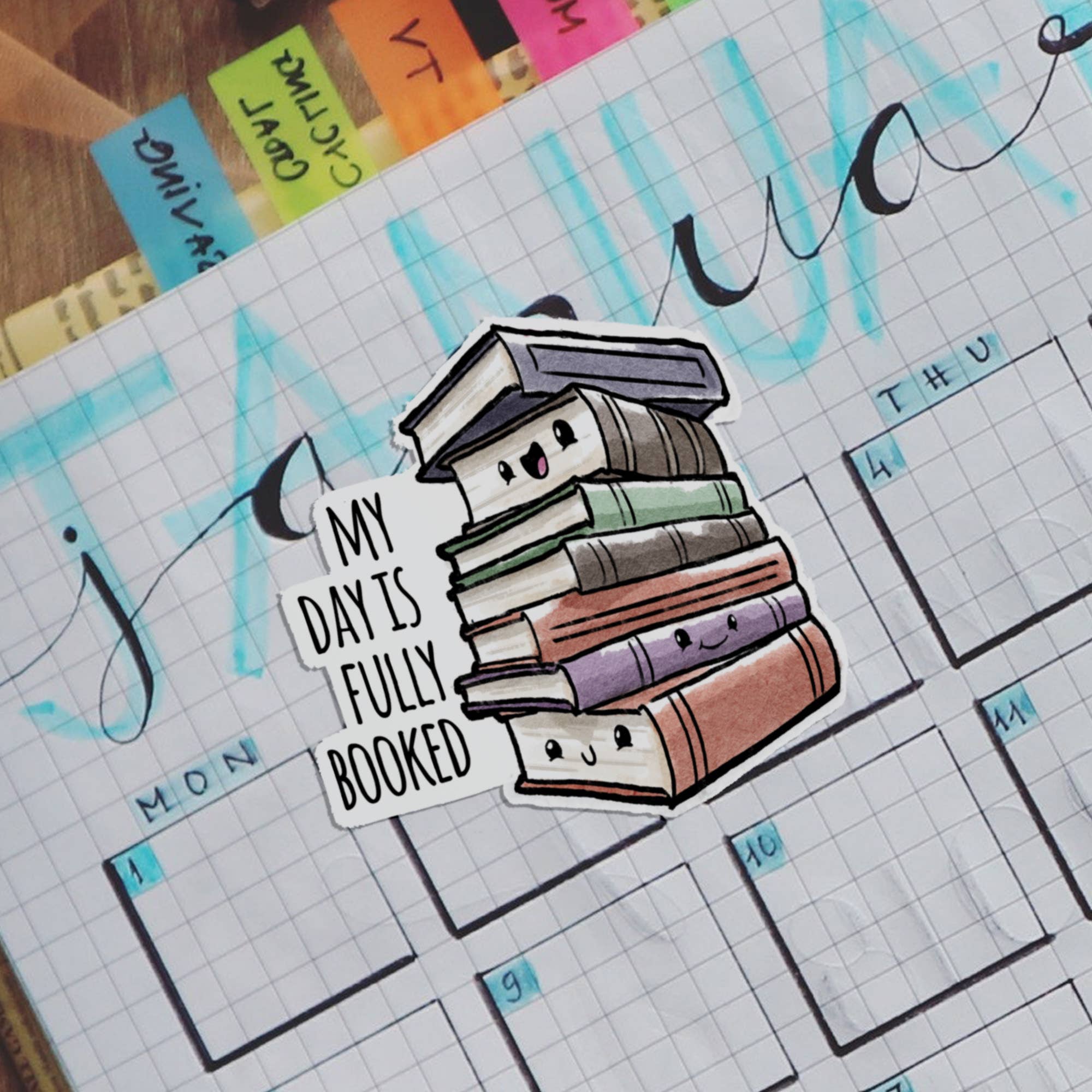 Aaron Millard Illustration - Wholesale Sticker - "Day is Fully Booked" Sticker – For Bookworms, Avid Readers,2