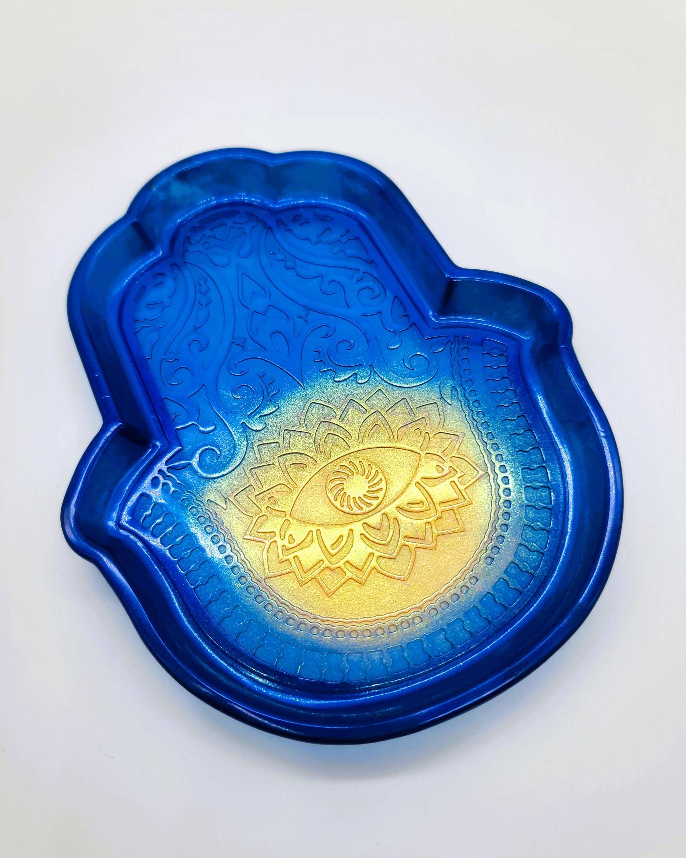 Slightly Askew Art - Wholesale Jewelry Dish - Hamsa Hand Trinket Dish - Made with Resin & Color-Shift Mica1