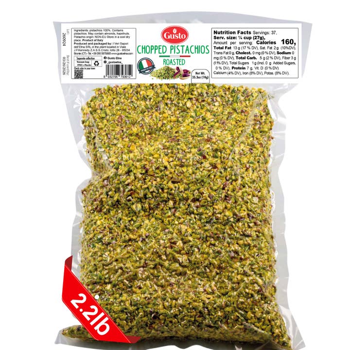 Wholesale Italian Food - Wholesale Nuts - Gusto Etna, Pistachios Roasted Chopped, 2.2 lb (1 kg)1