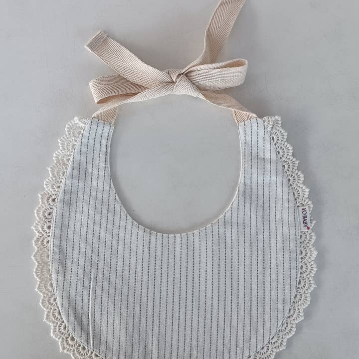 Yo Baby - Wholesale Bib - Baby - Reversible Off-White Solid Color & Grey Dot Striped Printed Baby Bib1