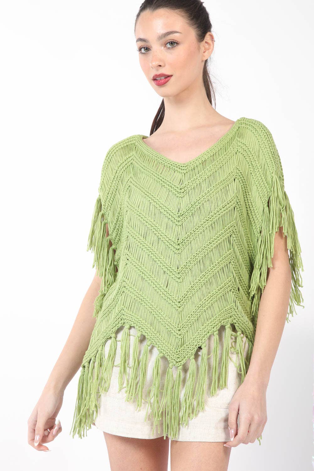 VERY J – Großhandel Strickoberteil – Damen – 12W3006N-Oversize-Pullovertop mit Fransendetail0