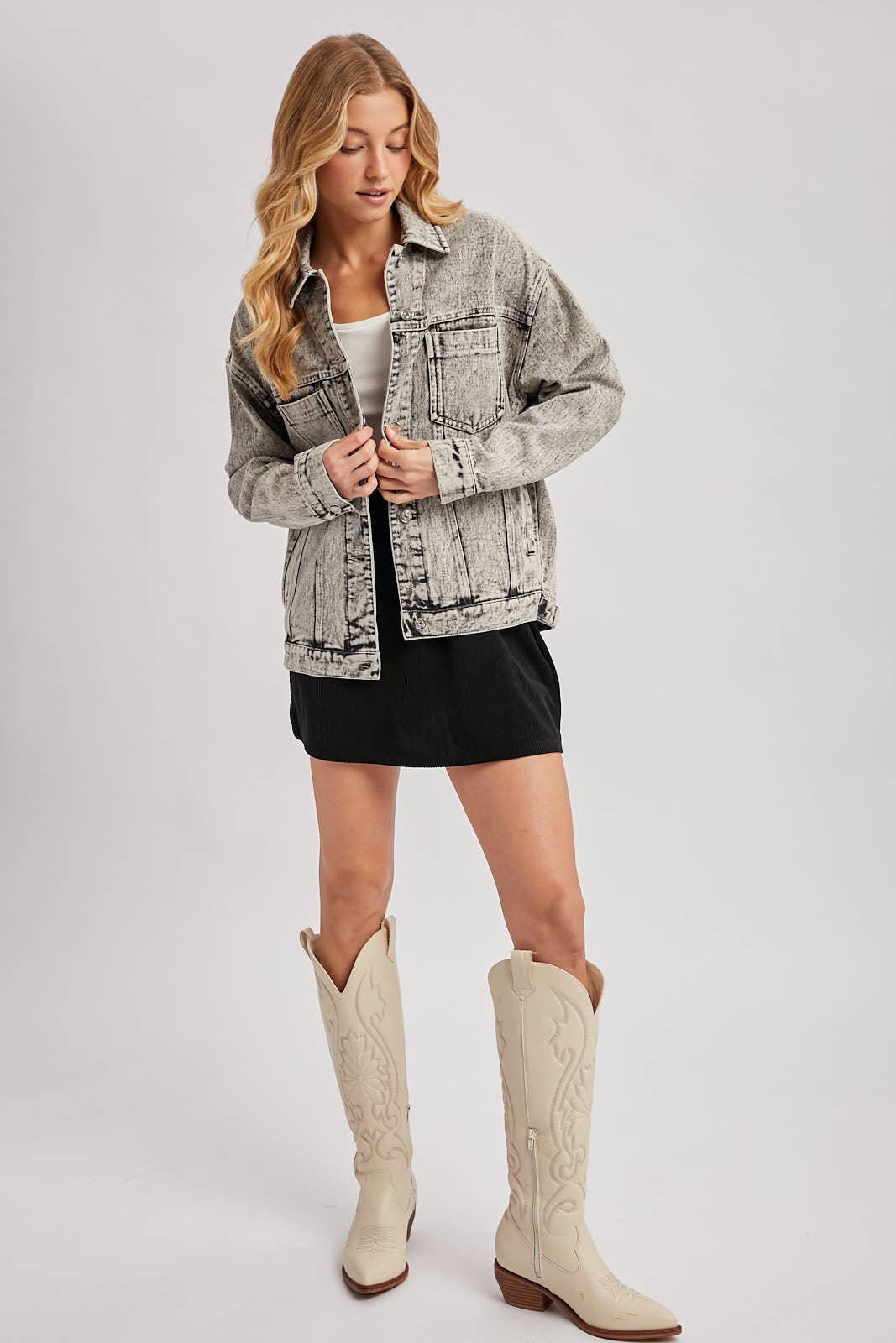 Bluivy - Venta al por mayor Cazadora vaquera - Mujer - Chaqueta oversized de mezclilla con botones17