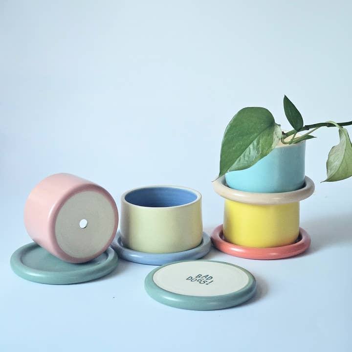 Planter with Chunky Tray (Two-Toned) • Handmade Ceramic for wholesale by Bad Dogs Studio