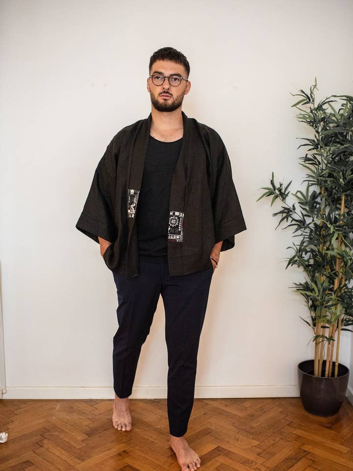 Black Linen Jacket - Linen In Light SS20 For Him for wholesale by OH KIMONO