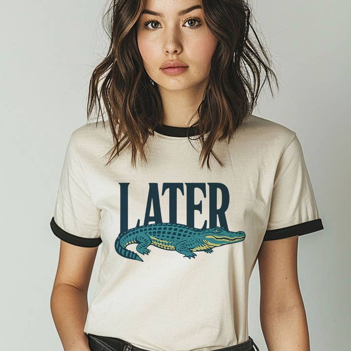 Later Alligator- Cute Funny Animal Parody Ringer Shirt for wholesale by House Of Rodan