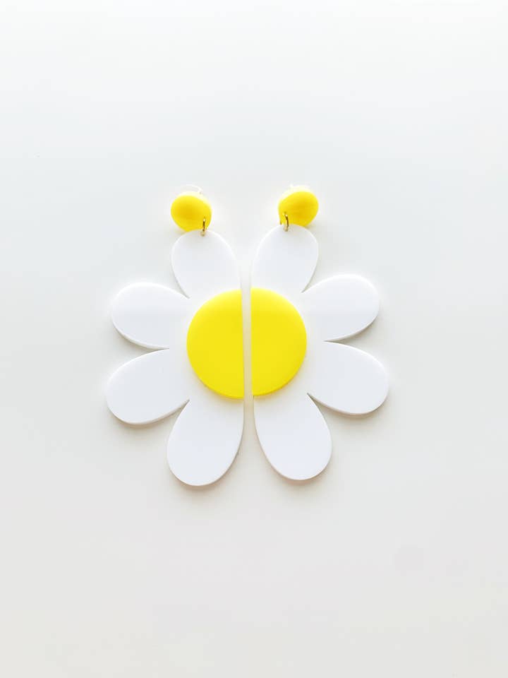 Half Daisy Dangle earrings - acrylic for wholesale by SydniMakes