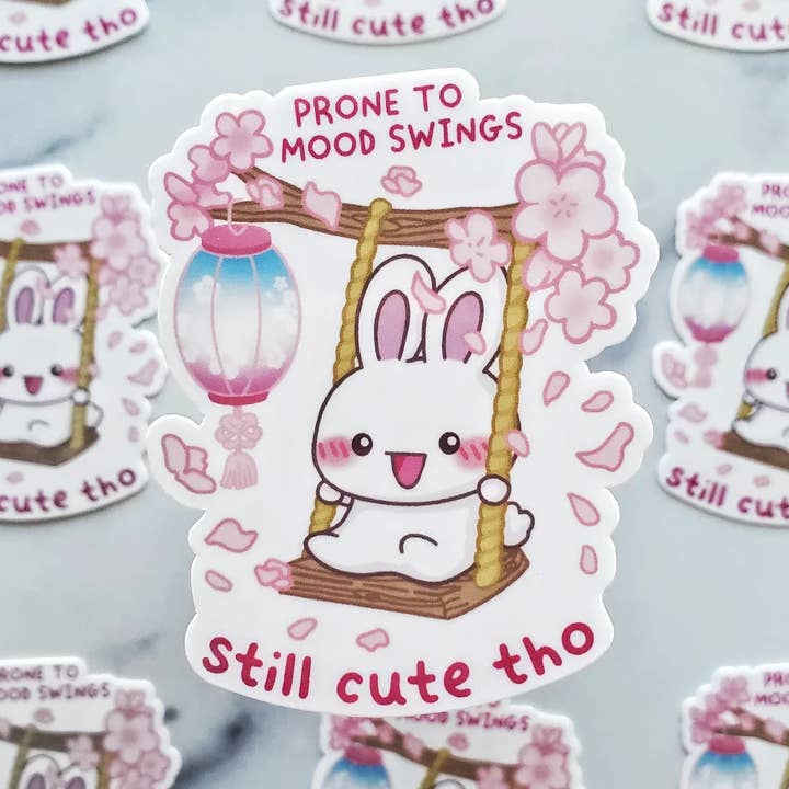 Mood Swing Bunny Vinyl Sticker, bunny sticker, kawaii art for wholesale by Muijistudio