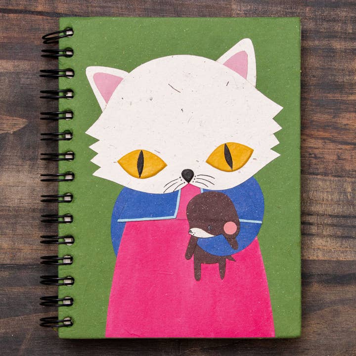 Large Notebook Whisper the White Cat Dark Green for wholesale by Mr. Ellie Pooh