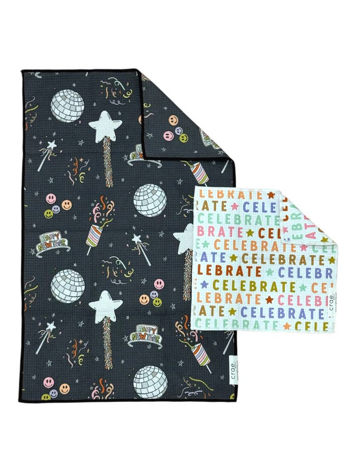 Set di asciugamani/lavette a doppia faccia: Celebra/Buon Anno Nuovo per la vendita all'ingrosso da parte di Crae.Home