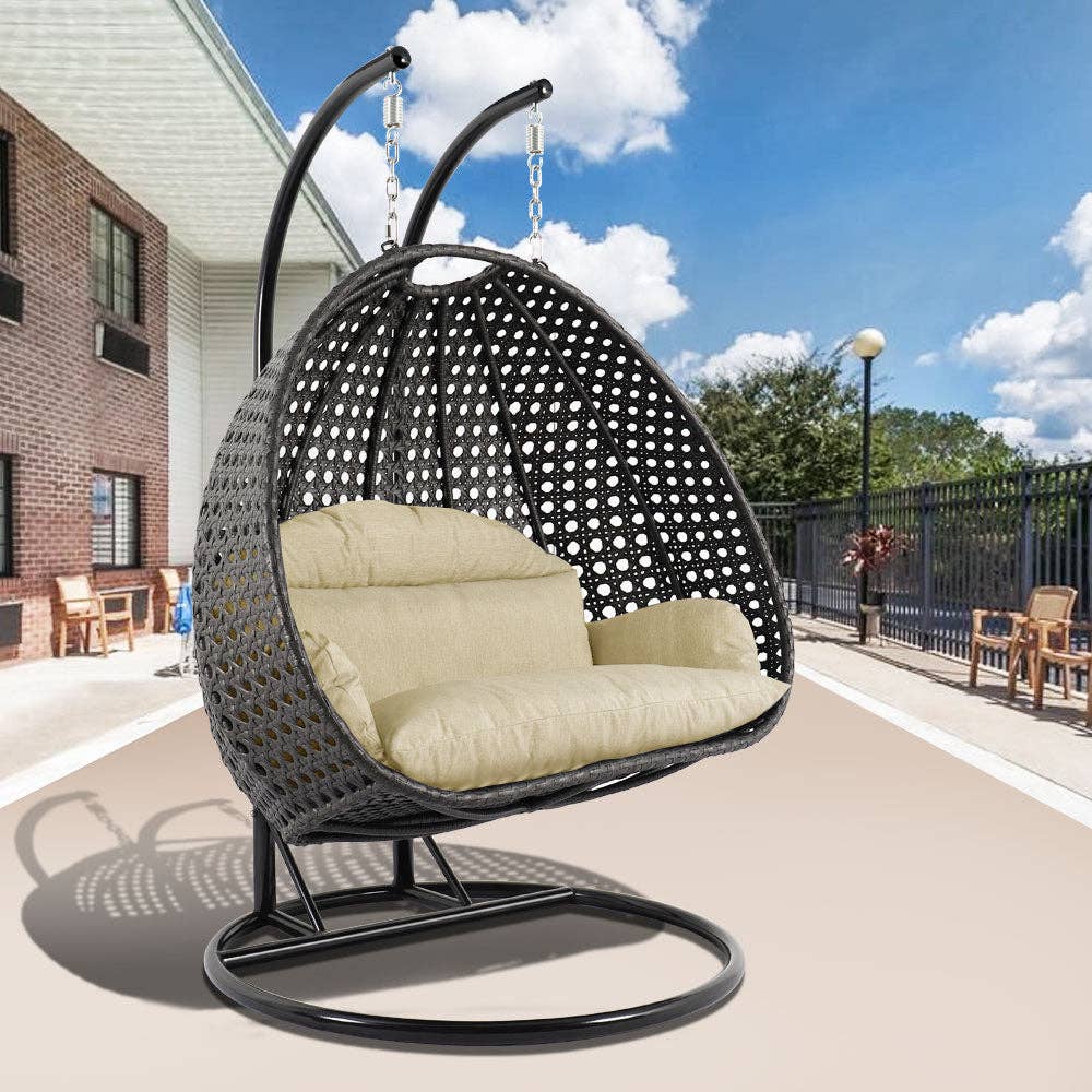 LeisureMod - Wholesale Egg Chair - Modern Charcoal Wicker Hanging Double Seater Egg Swing Chair10