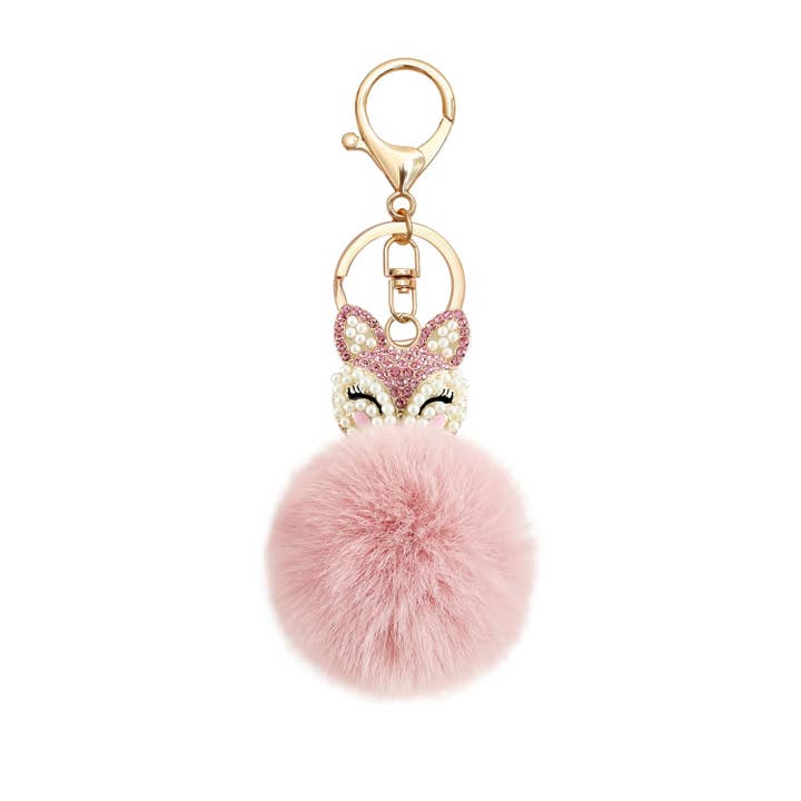 Real Sic - Wholesale Keychain - Unisex - Fuzzy Fox Keychain - Cute Animal Faux Fur Fluffy Fuzzy Fox Pom Pom Keychain