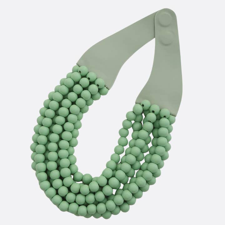 anbfashion - Wholesale Beaded/Pearl Necklace - WOOD BEADED LAYERED MAGNETIC NECKLACE