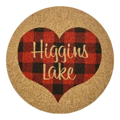 Cork Coasters Heart Buffalo Plaid "Your Text" Name drop for wholesale by Noomoon