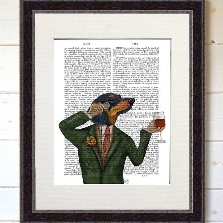 Dachshund Wine Snob, Dog Book Print / Art Print / Wall Art for wholesale by FabFunky Ltd
