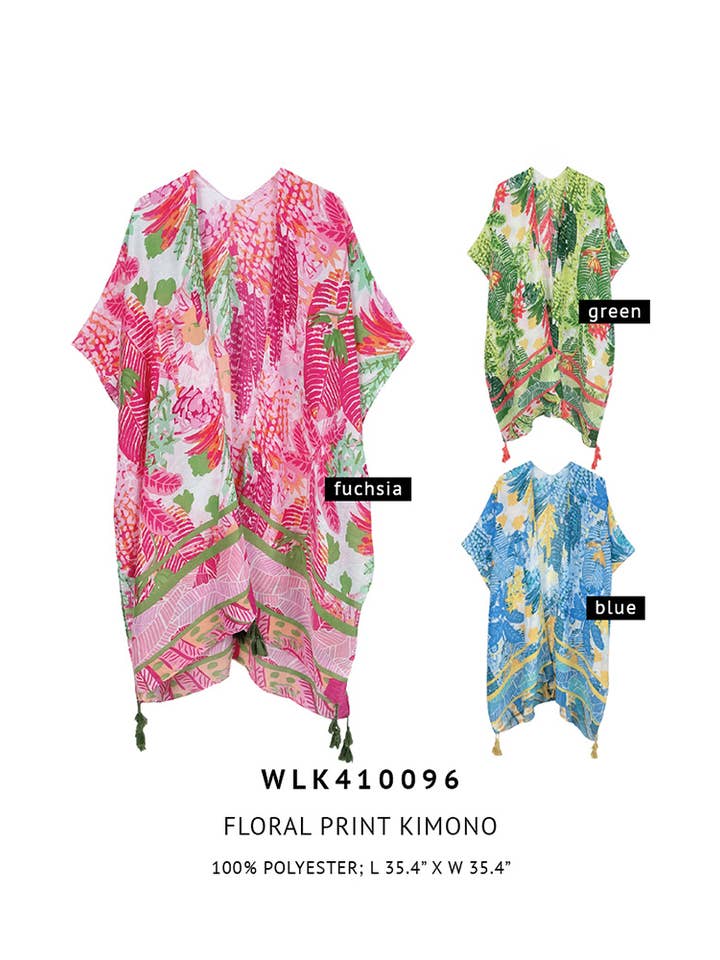 Hana - Wholesale Kimono - Women's - Floral Pattern Print Tassel Summer Kimono4