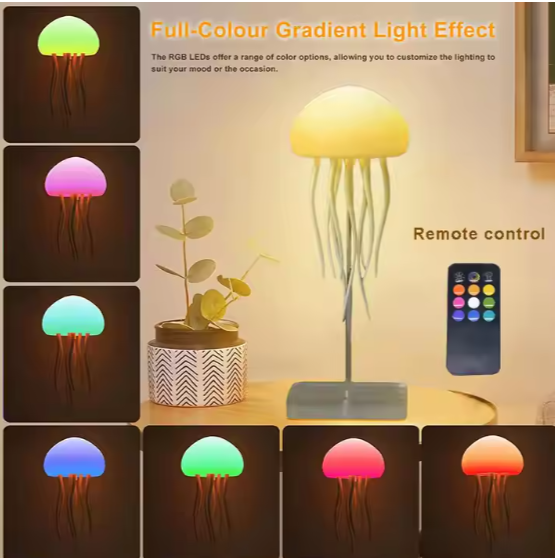 GulleeGadgets - Vente Lampes d'appoint/de bureau - Lampe méduse LED à dégradé de 10 couleurs – Télécommande et contrôle tactile2