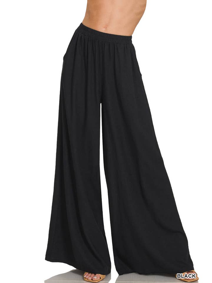 Vanilla Monkey - Wholesale Pants - Women's - Woven Pleated Linen Blend Wide Leg Pants