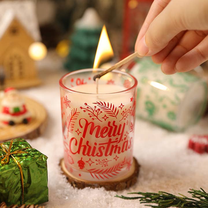Candles Meta - Wholesale Jar/filled candle - Christmas Printed Glass Jar Plant Essential Scented Candle1
