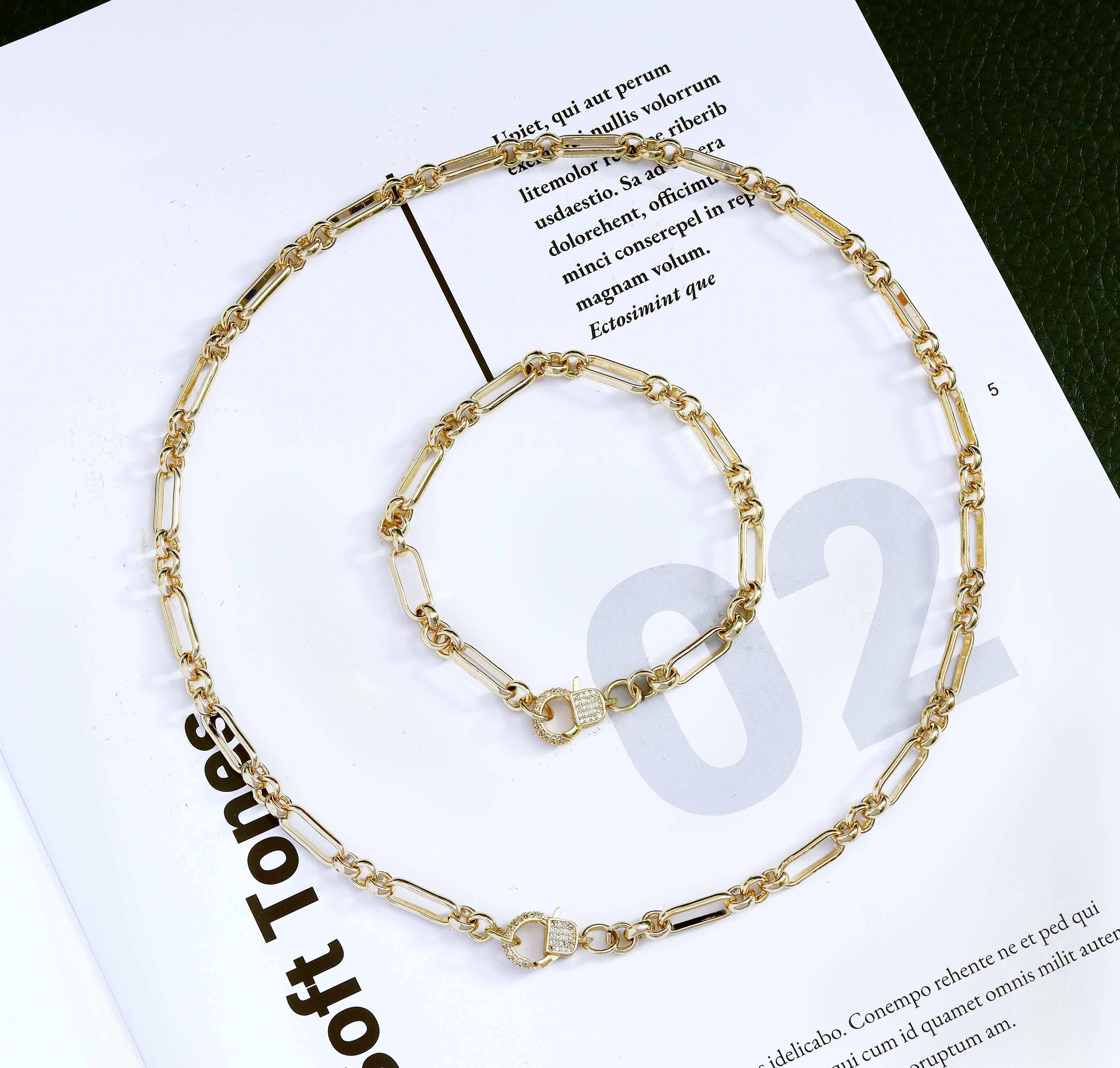 BestBeads&Beyond - Wholesale Link & Chain Necklace - 18k Gold Mixed Paperclip Chain Necklace/Bracelet, sku#CL12